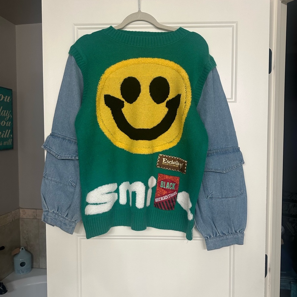 Essentials Green Smiley Face Sweater